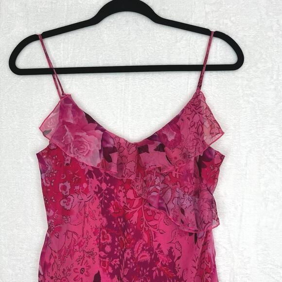 VTG City Triangles Slip Dress 90s Y2K Pink Floral Midi Ruffle Trim Fairy Sz 11 - Picture 3 of 14